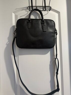 Coach Black Leather Laptop Briefcase with Shoulder Strap